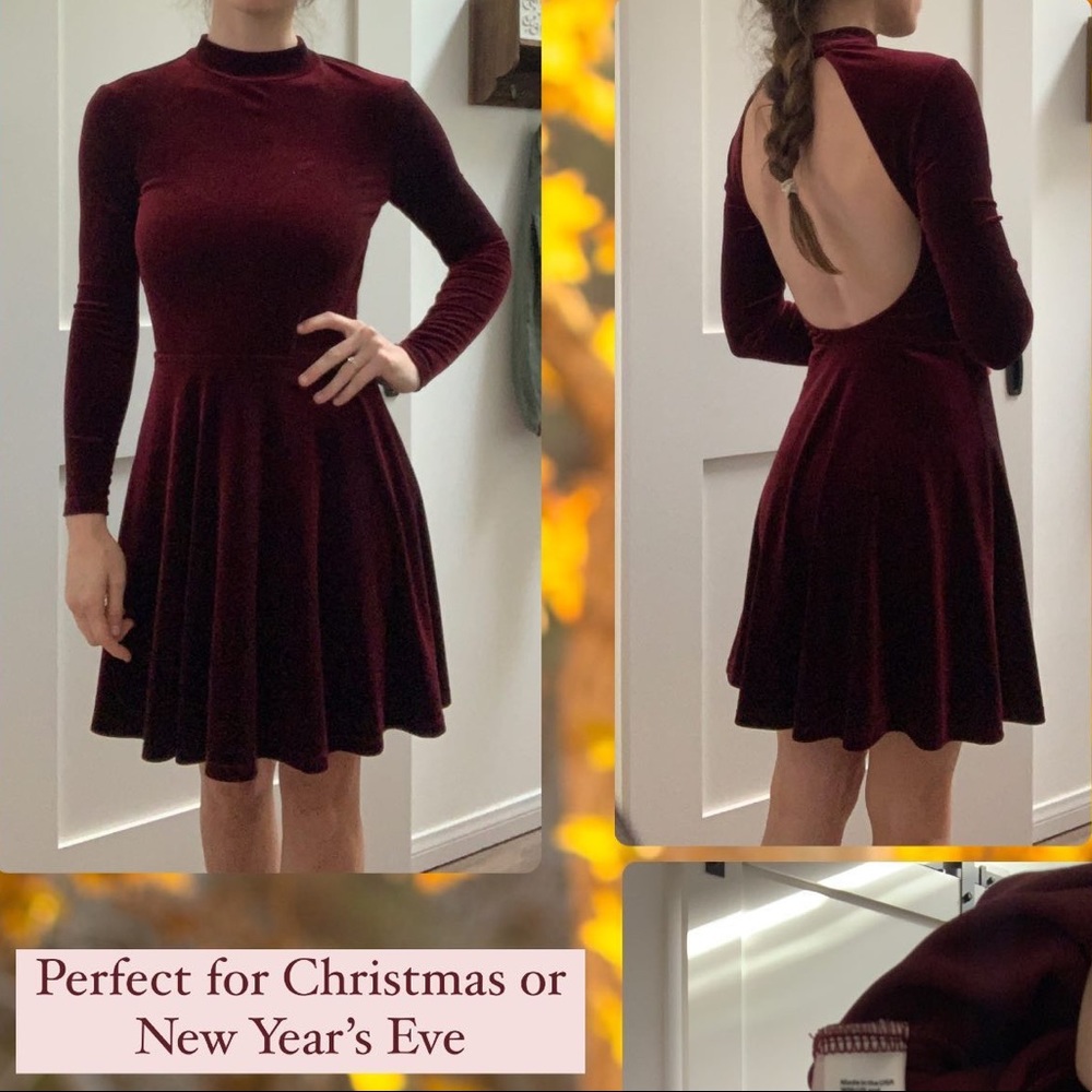 American Apparel Velvet Wine Backless Mini Dress